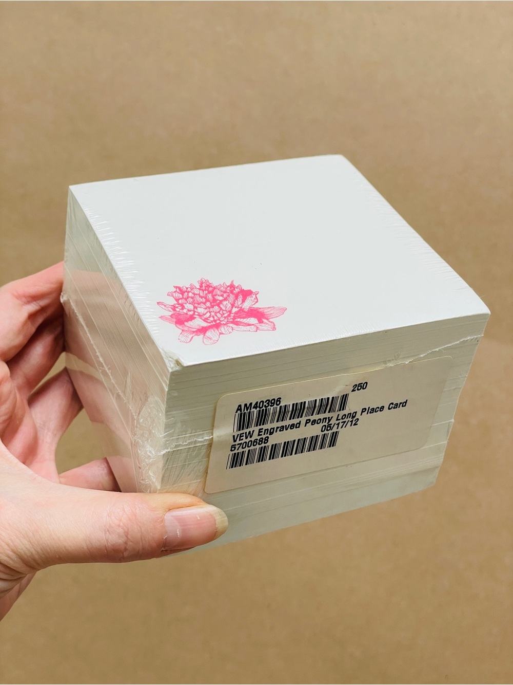 VEW Engraved Peony Long Place Card